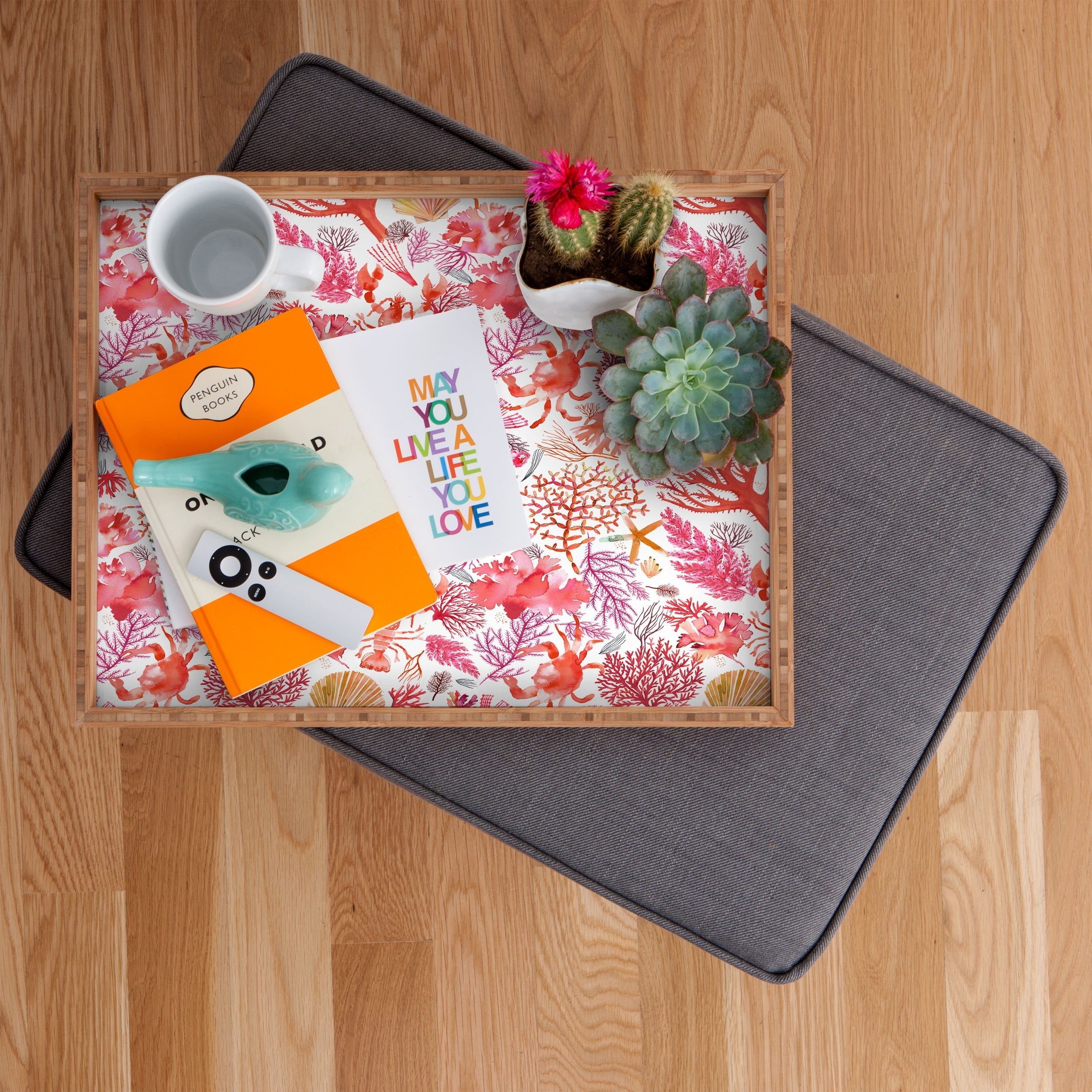 Ninola Design Botanic Retreat Coral Reef Crab Lobster Red Rectangular Tray
