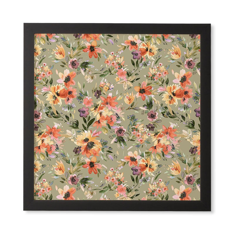 Ninola Design Botanic Retreat Painterly Tropical Flowers Sage Green Framed Wall Art