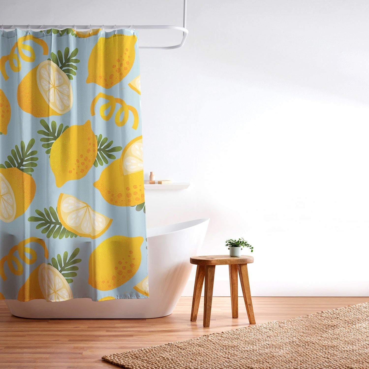 Jessica Molina Lemon Pattern on Sky Blue Shower Curtain