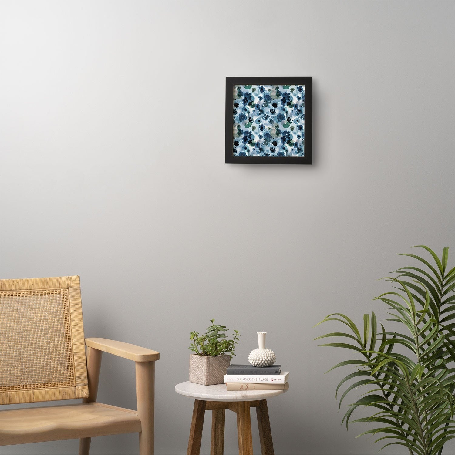 Ninola Design Botanic Retreat Ombre Abstract Watercolor Flowers Blue Navy Framed Wall Art