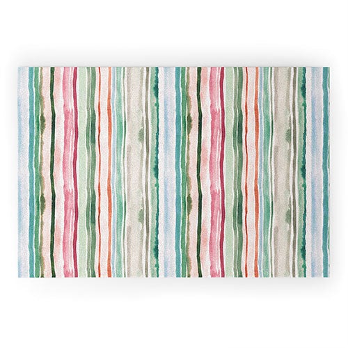 Ninola Design Botanic Retreat Watercolor Stripes Green Orange Red Welcome Mat