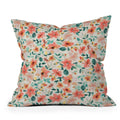 Ninola Design Botanic Retreat Tropical Whimsical Flowers Coral Green Throw Pillow