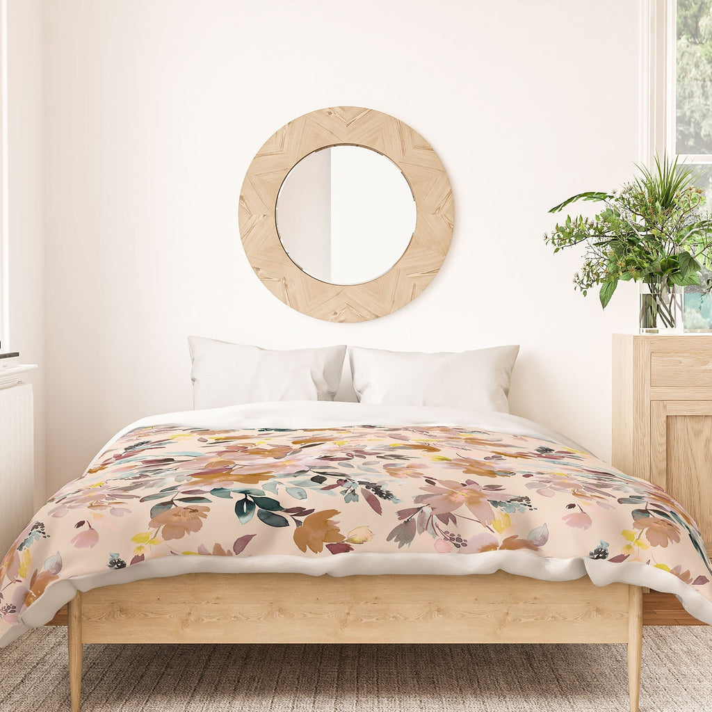 Ninola Design Botanic Retreat Floral Oleander Whimsical Soft Pink Duvet Cover