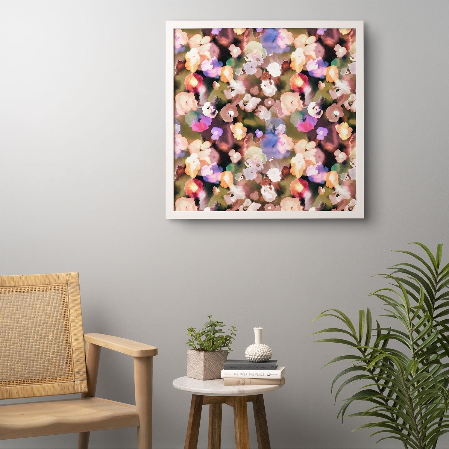 Ninola Design Botanic Retreat Ombre Abstract Watercolor Flowers Pink gold Framed Wall Art