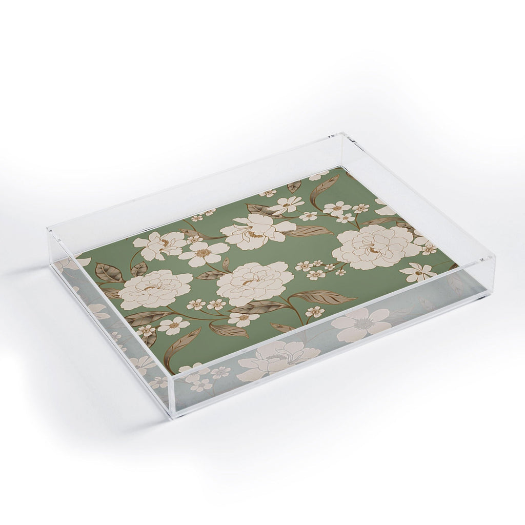 Gabriela Fuente Olive Floral Roberta Acrylic Tray