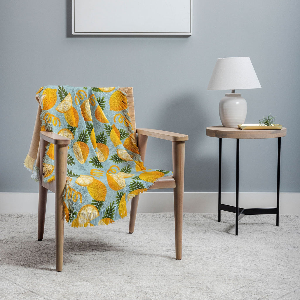 Jessica Molina Lemon Pattern on Sky Blue Throw Blanket