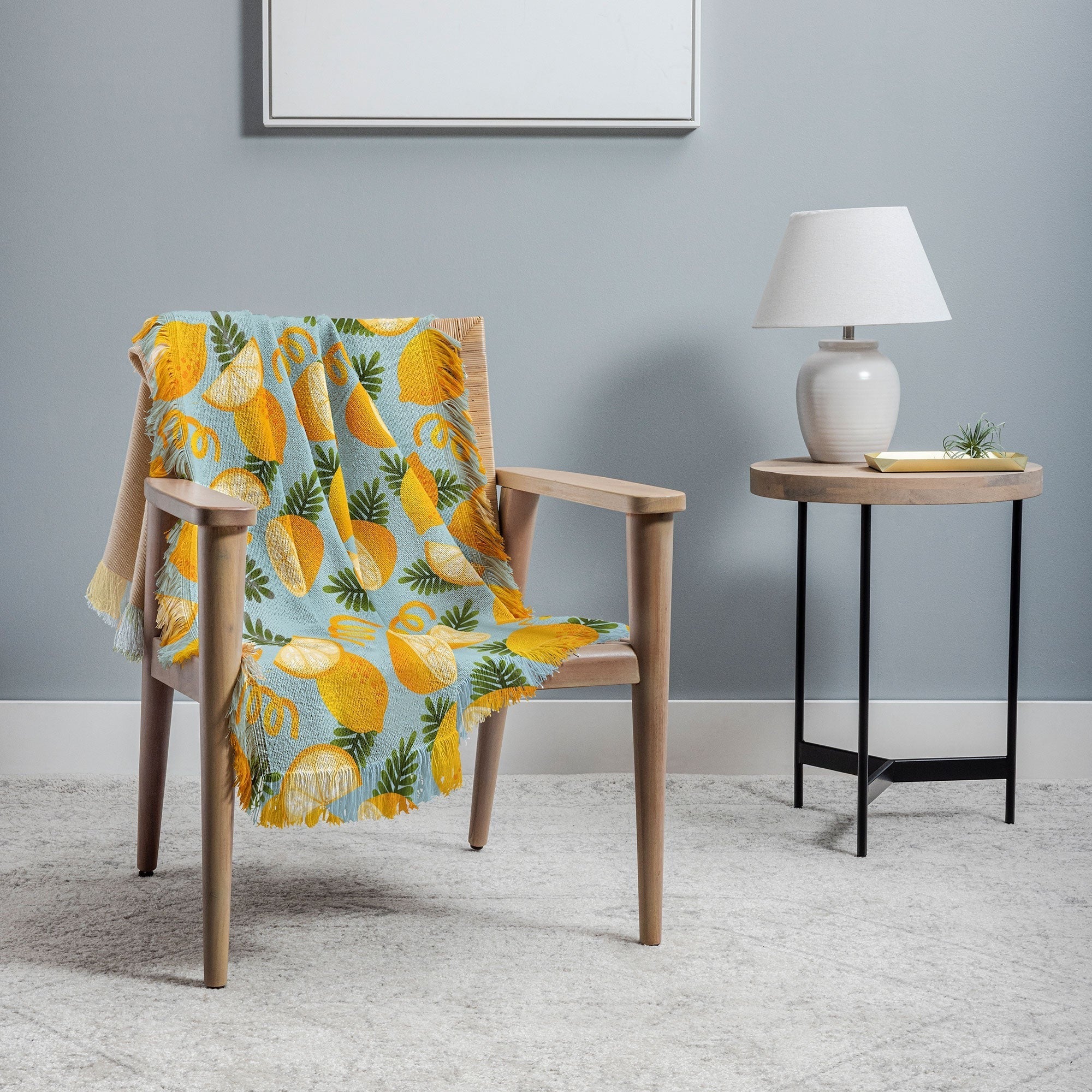 Jessica Molina Lemon Pattern on Sky Blue Throw Blanket
