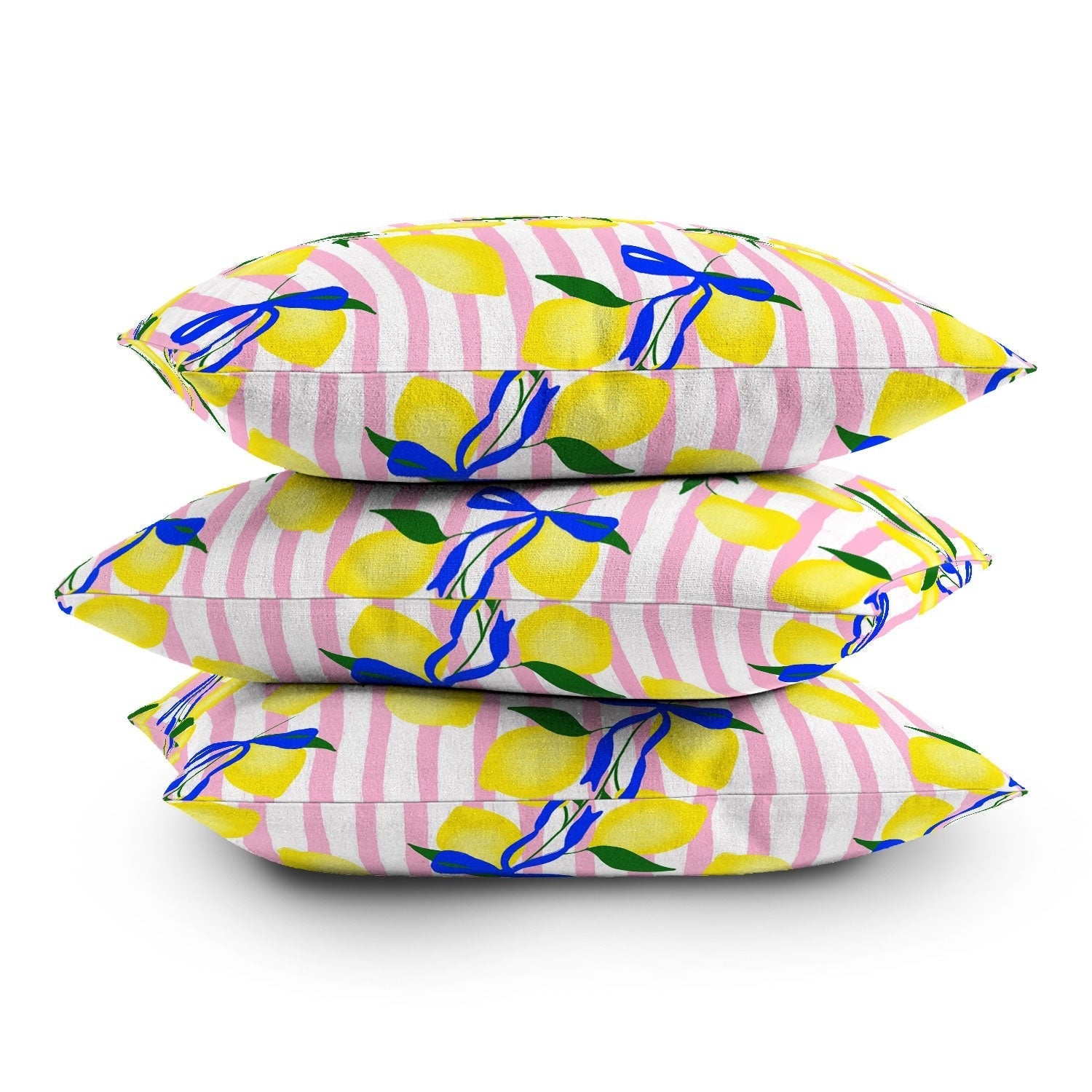 Design by Spark Zesty Lemons and Stripes Outdoor Throw Pillow