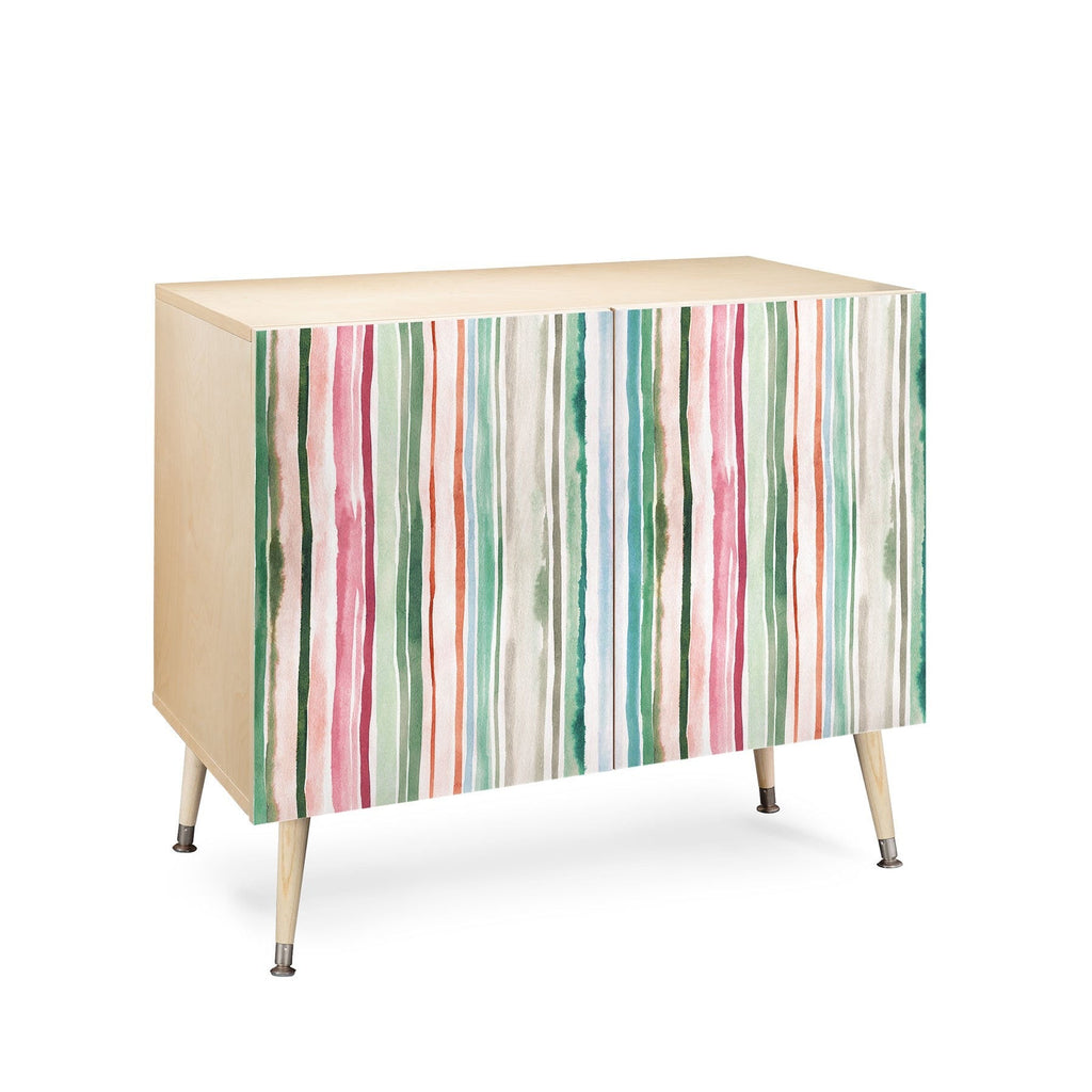 Ninola Design Botanic Retreat Watercolor Stripes Green Orange Red Credenza