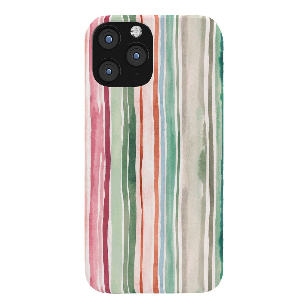 Ninola Design Botanic Retreat Watercolor Stripes Green Orange Red Phone Case