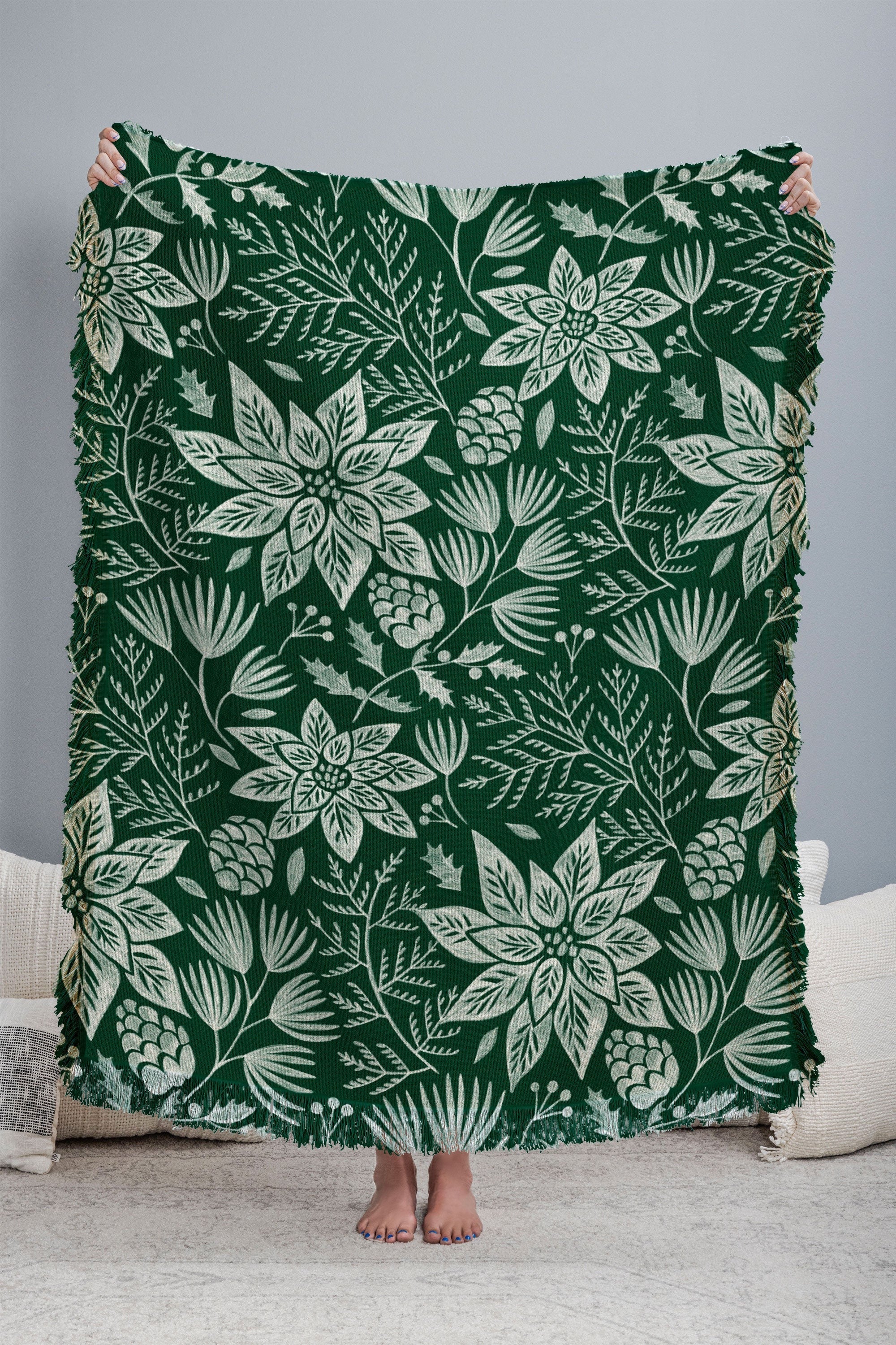 Pimlada Phuapradit Christmas Poinsettia Throw Blanket