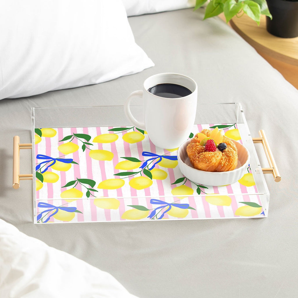 Design by Spark Zesty Lemons and Stripes Acrylic Tray