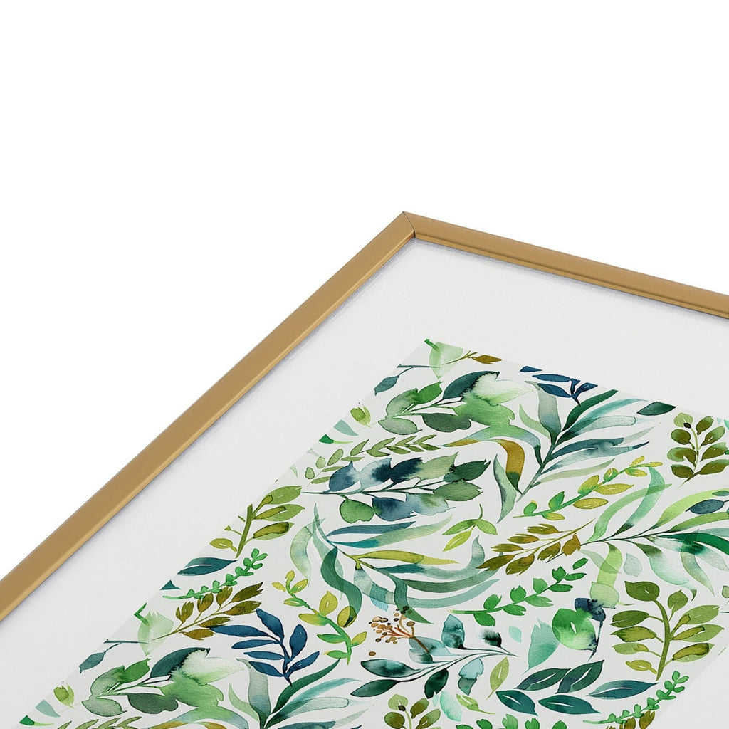 Ninola Design Botanic Retreat Loose Botanical Leaves Watercolor Green Metal Framed Art Print