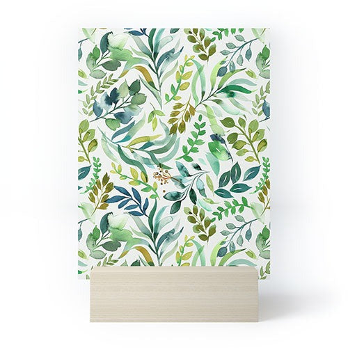 Ninola Design Botanic Retreat Loose Botanical Leaves Watercolor Green Mini Art Print