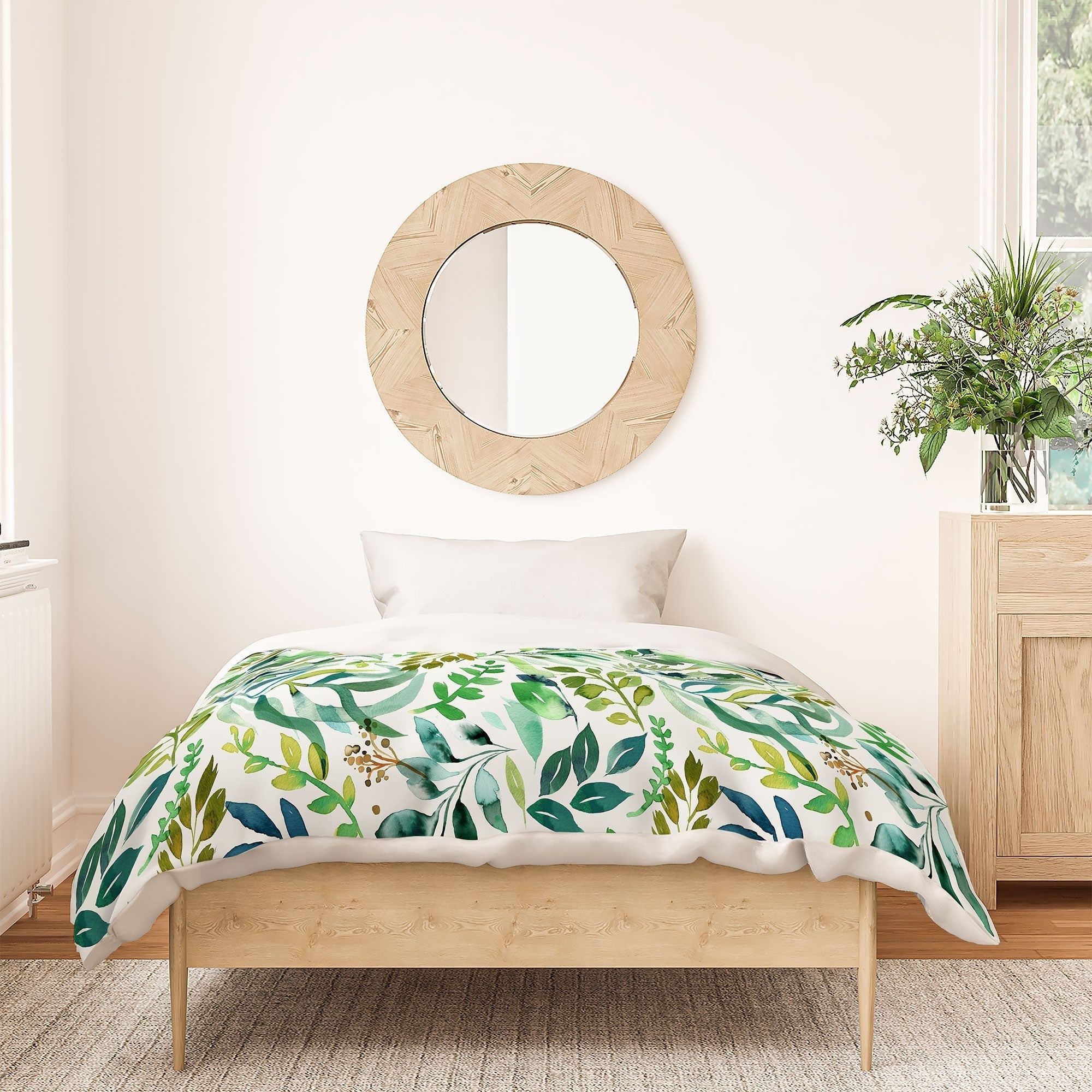 Ninola Design Botanic Retreat Loose Botanical Leaves Watercolor Green Duvet Cover
