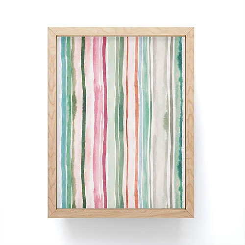 Ninola Design Botanic Retreat Watercolor Stripes Green Orange Red Framed Mini Art Print