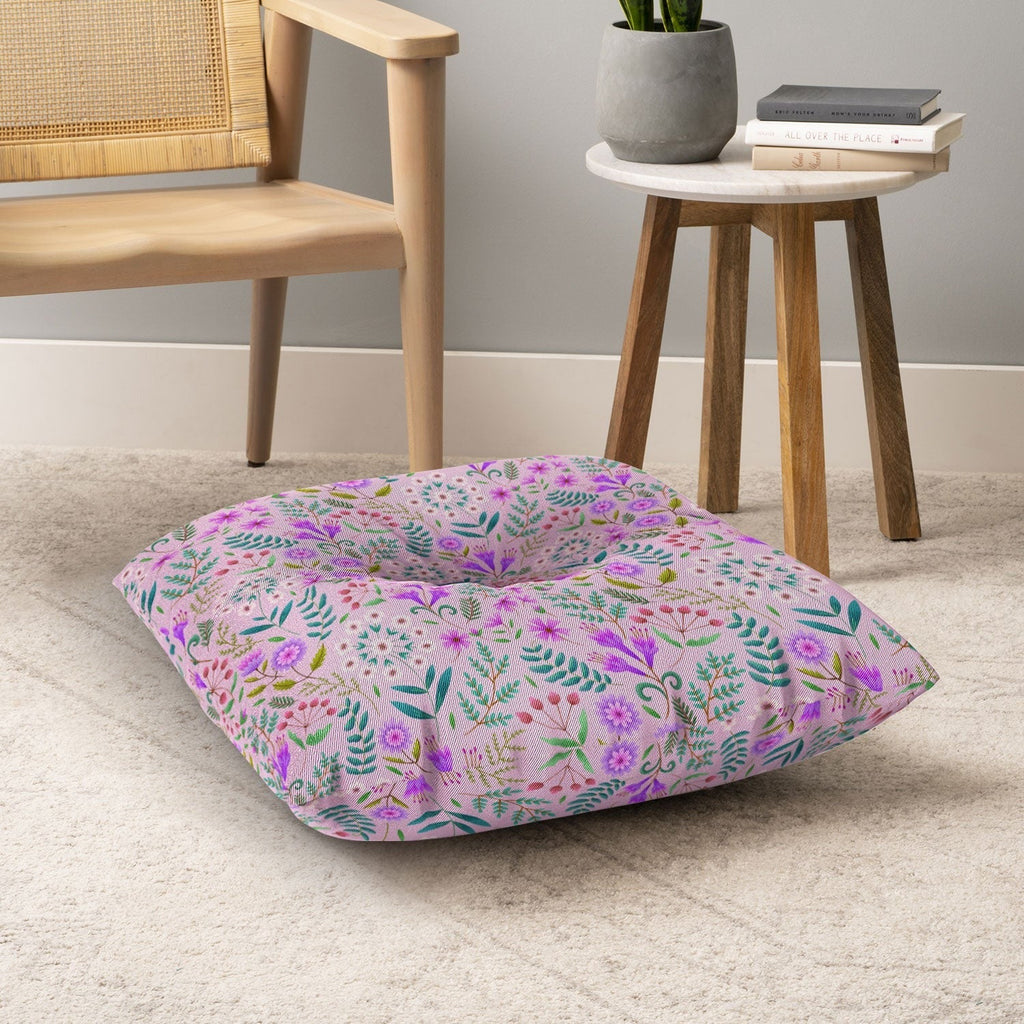 Pimlada Phuapradit Ditsy Purple Floral Half Drop Floor Pillow Square