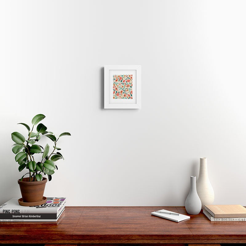 Ninola Design Botanic Retreat Tropical Whimsical Flowers Coral Green Framed Art Print