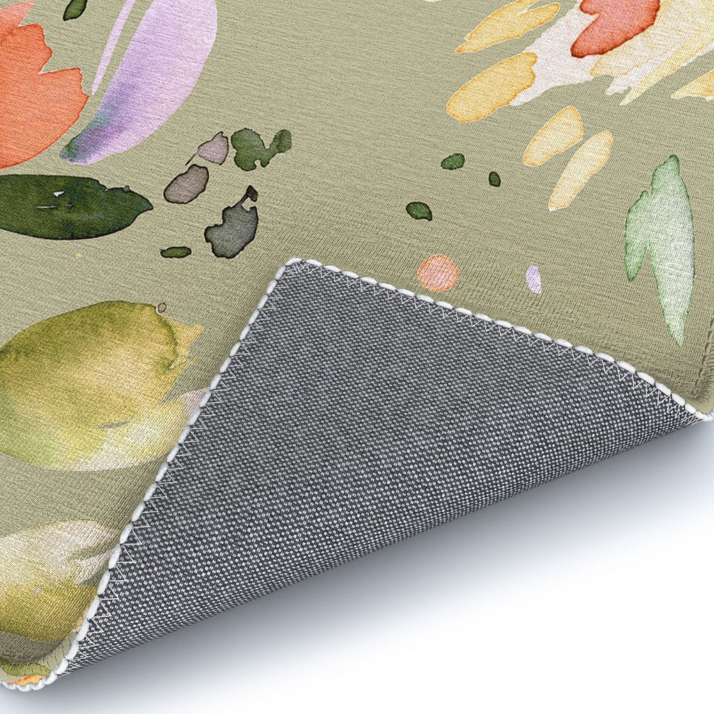 Ninola Design Botanic Retreat Painterly Tropical Flowers Sage Green Area Rug