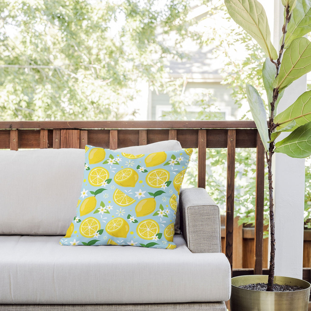 Design by Spark Lemony Fresh Florals Outdoor Throw Pillow