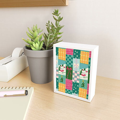 LouBruzzoni Cozy Christmas Patchwork Framed Mini Art Print