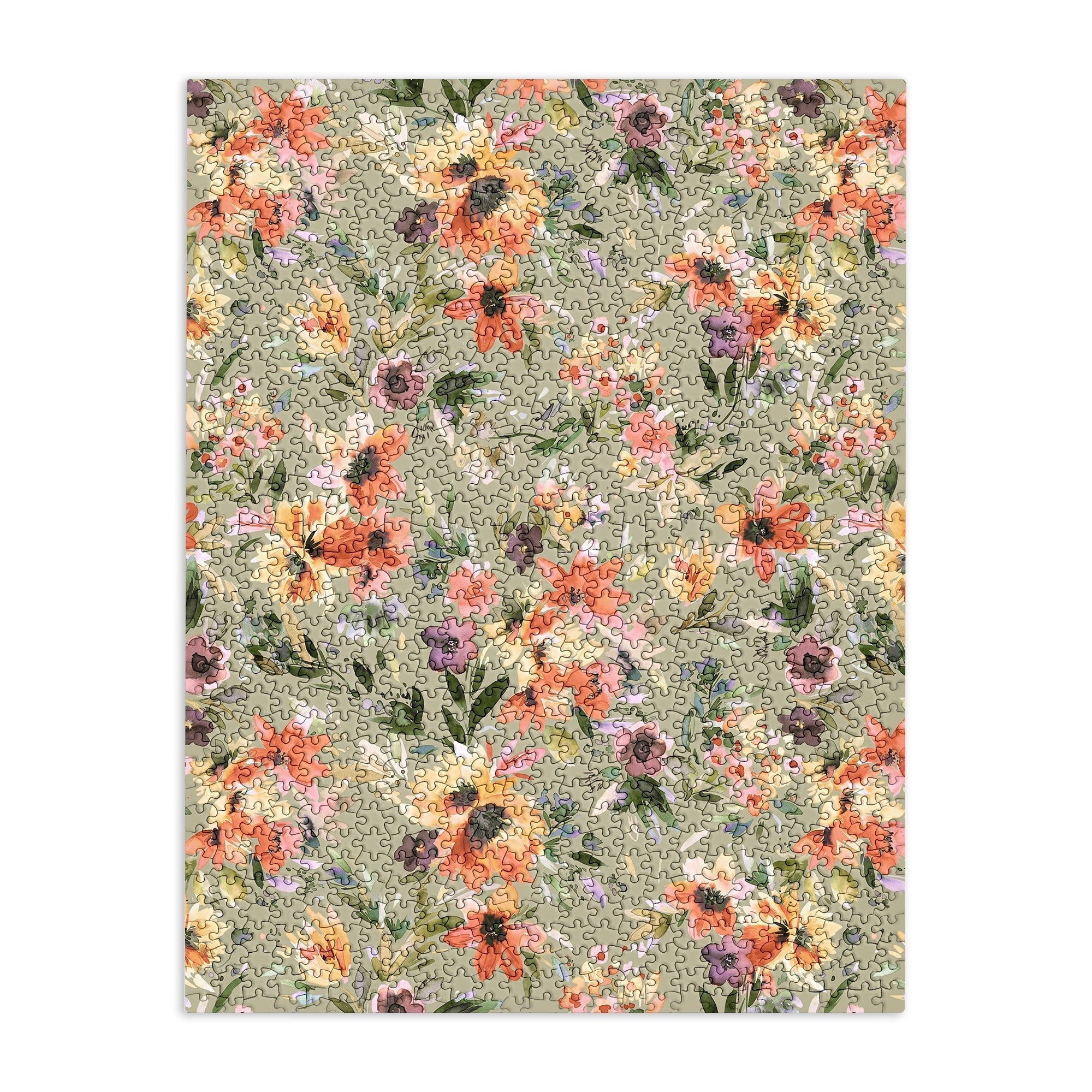Ninola Design Botanic Retreat Painterly Tropical Flowers Sage Green Puzzle