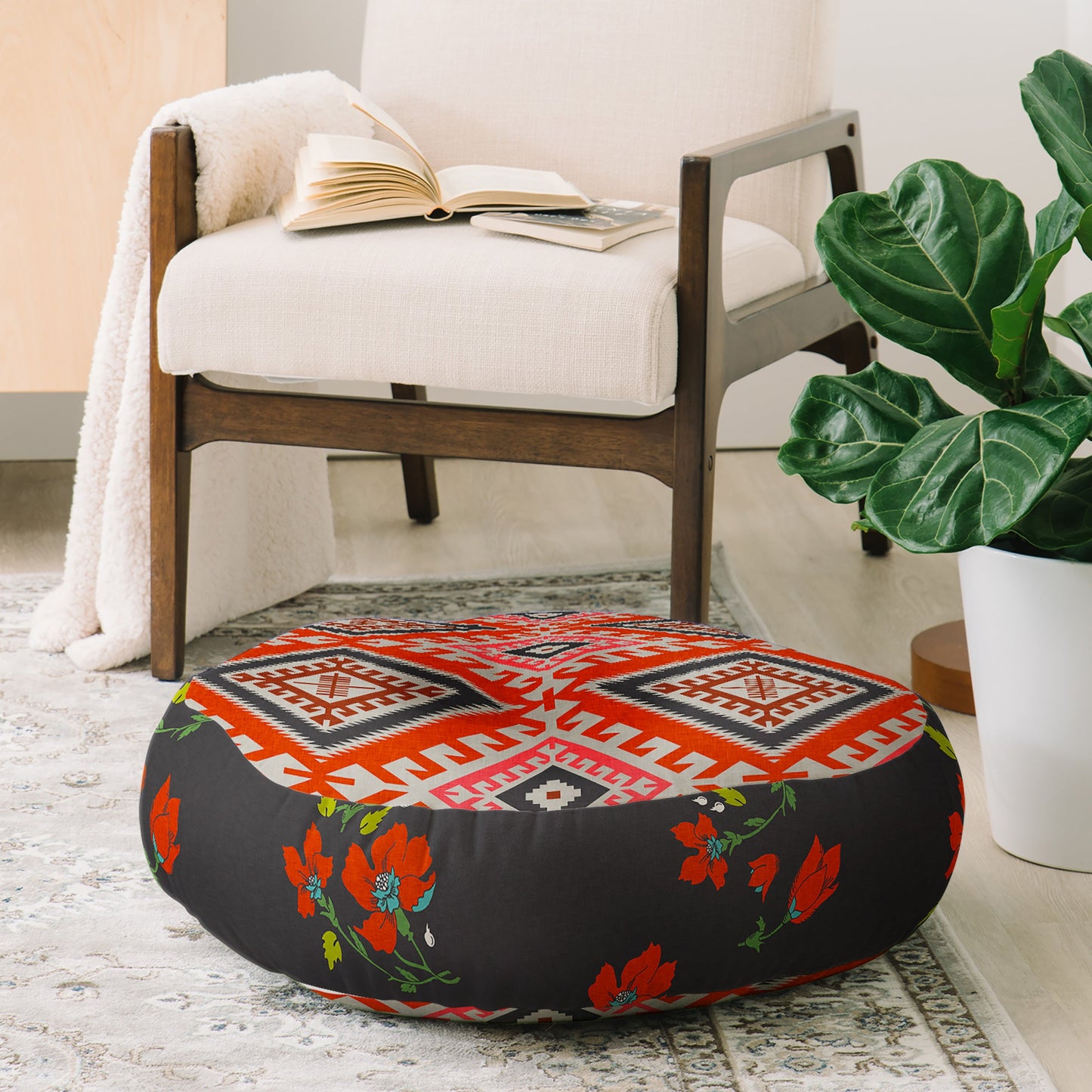 Holli Zollinger Bohemian Farmhouse Geo Floor Pillow Round