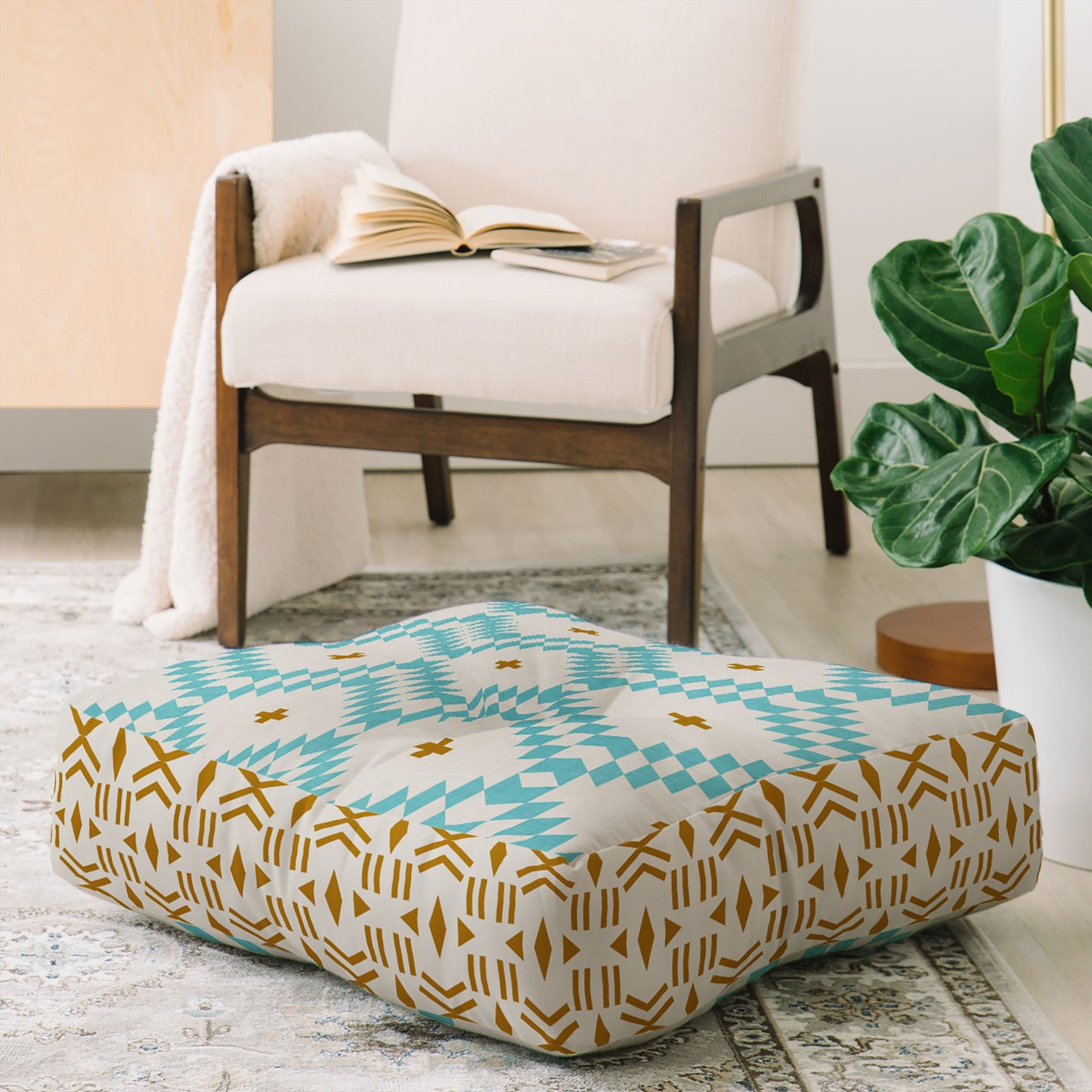 Holli Zollinger Native Natural Plus Turquoise Floor Pillow Square
