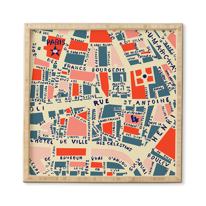 Holli Zollinger Paris Map Blue Framed Wall Art