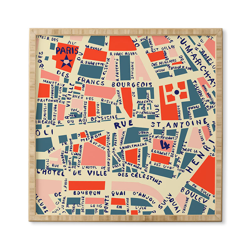 Holli Zollinger Paris Map Blue Framed Wall Art