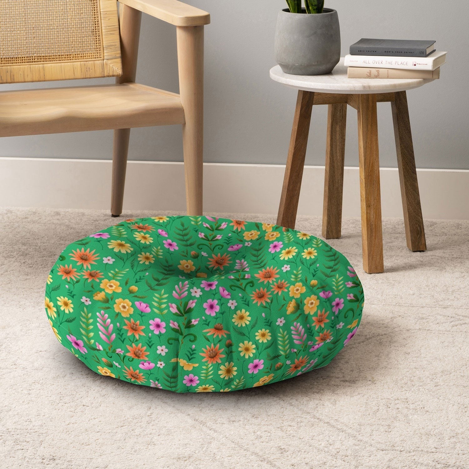 Pimlada Phuapradit Ditsy Spring Floral Green Floor Pillow Round