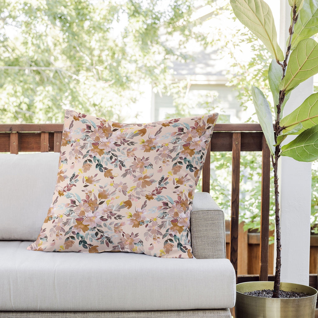 Ninola Design Botanic Retreat Floral Oleander Whimsical Soft Pink Outdoor Throw Pillow