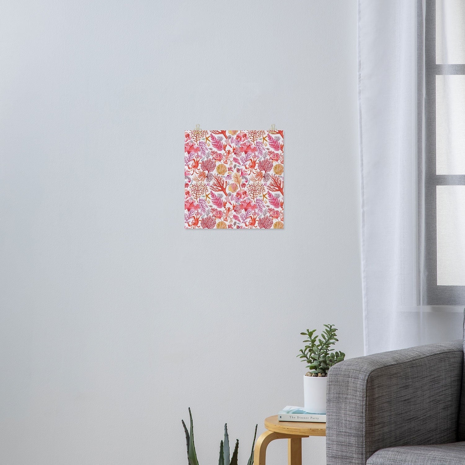 Ninola Design Botanic Retreat Coral Reef Crab Lobster Red Art Print