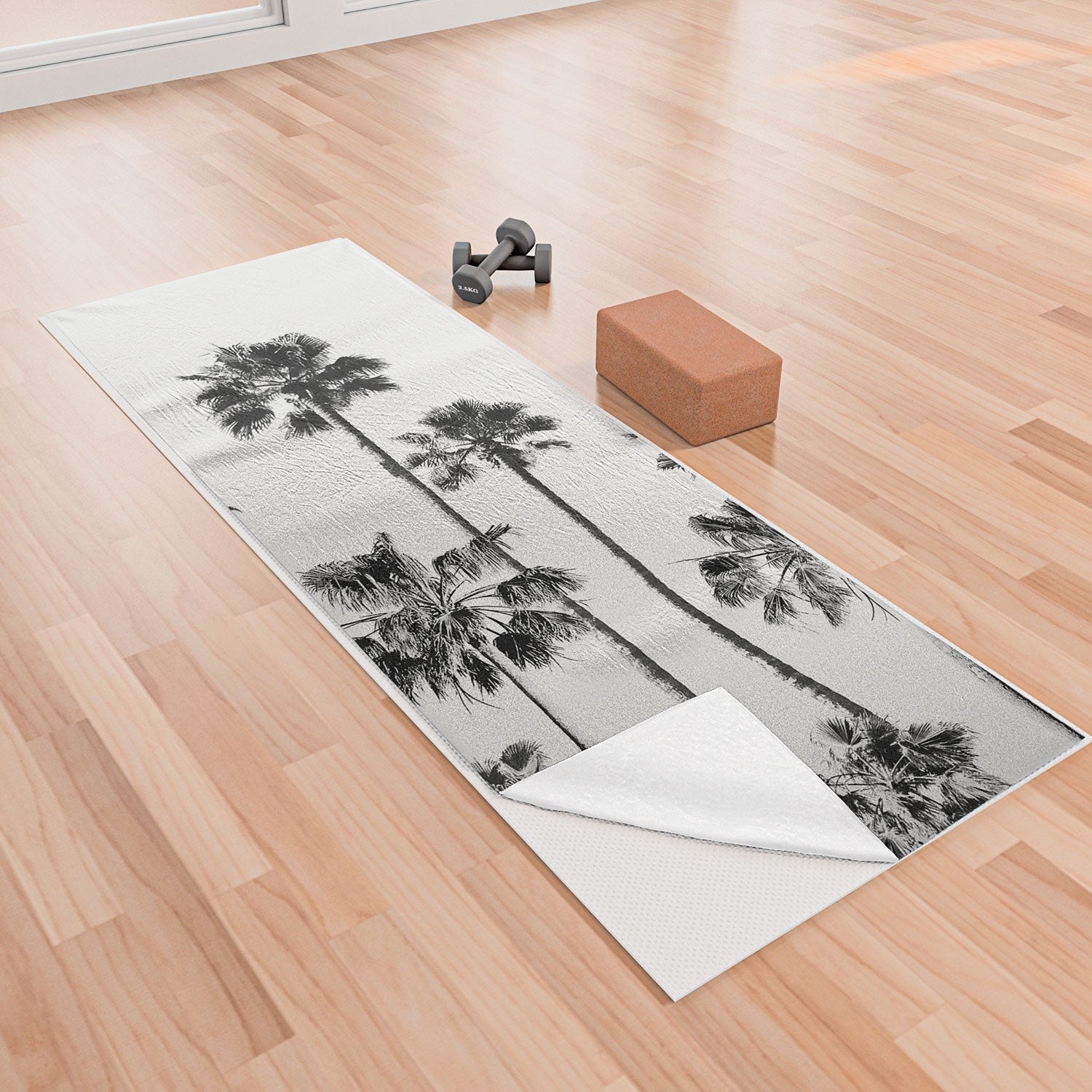 Gal Design Black And White Palms Yoga Towel