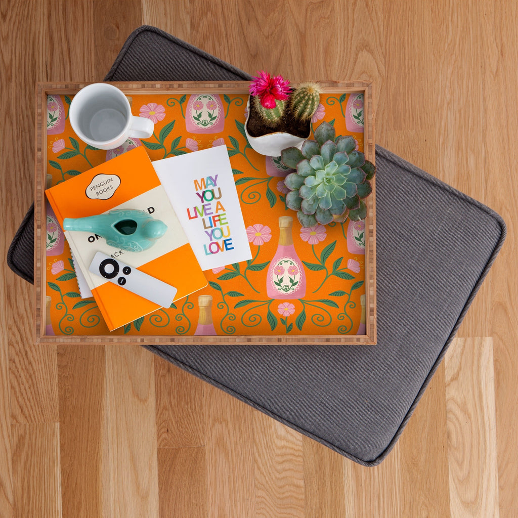 Design by Spark Rose Bubbly And Florals Rectangular Tray
