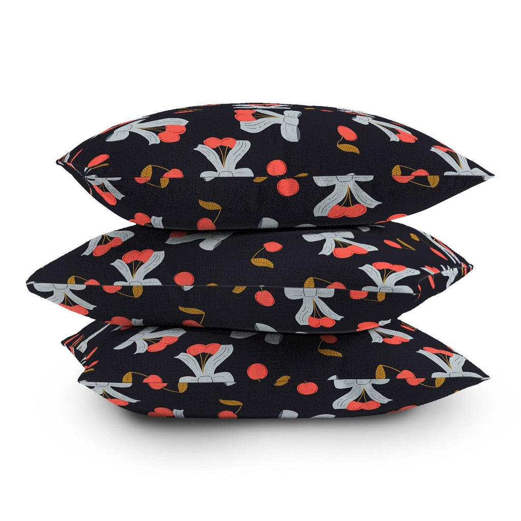 Jennifer Labre Cherries and Bows Throw Pillow