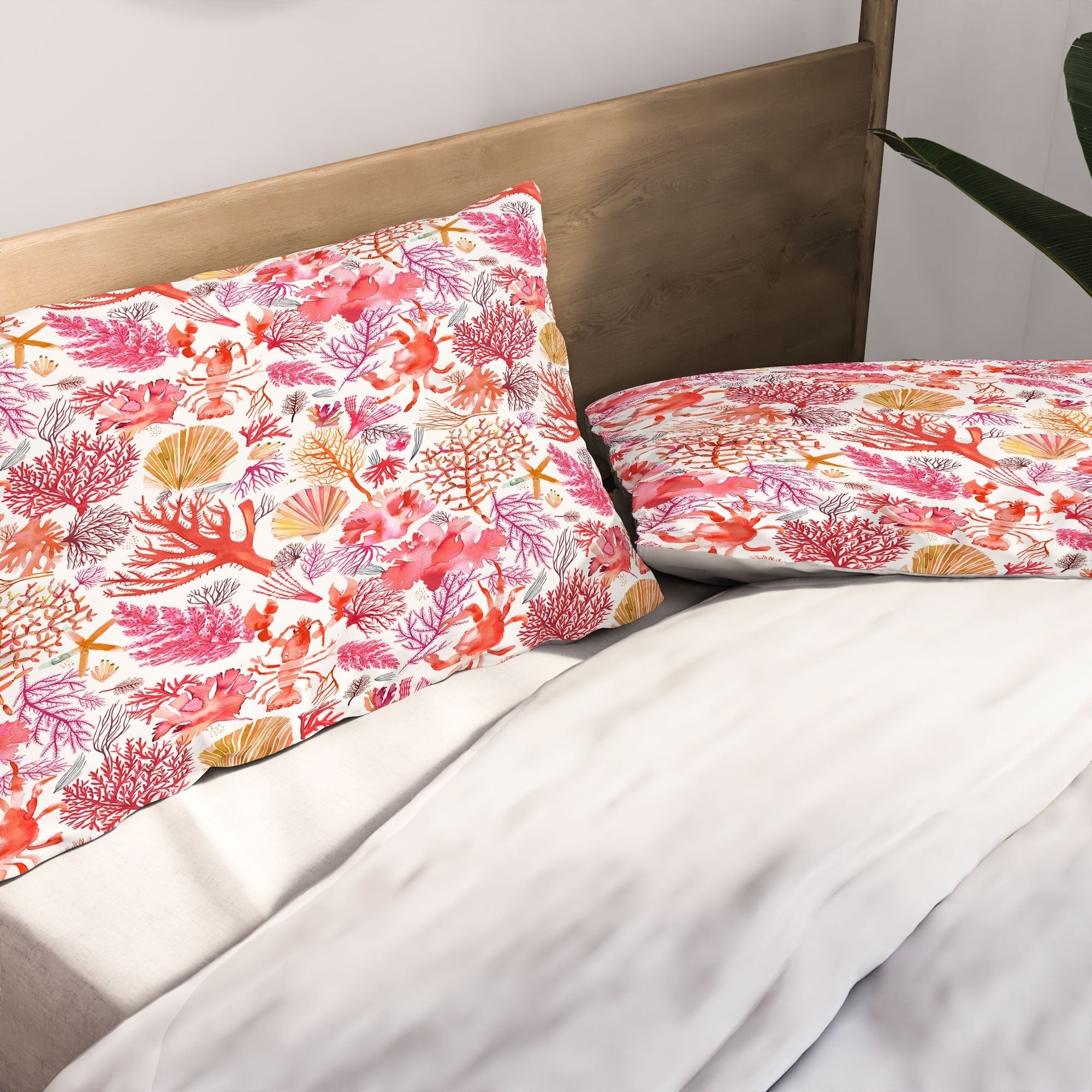 Ninola Design Botanic Retreat Coral Reef Crab Lobster Red Pillow Shams