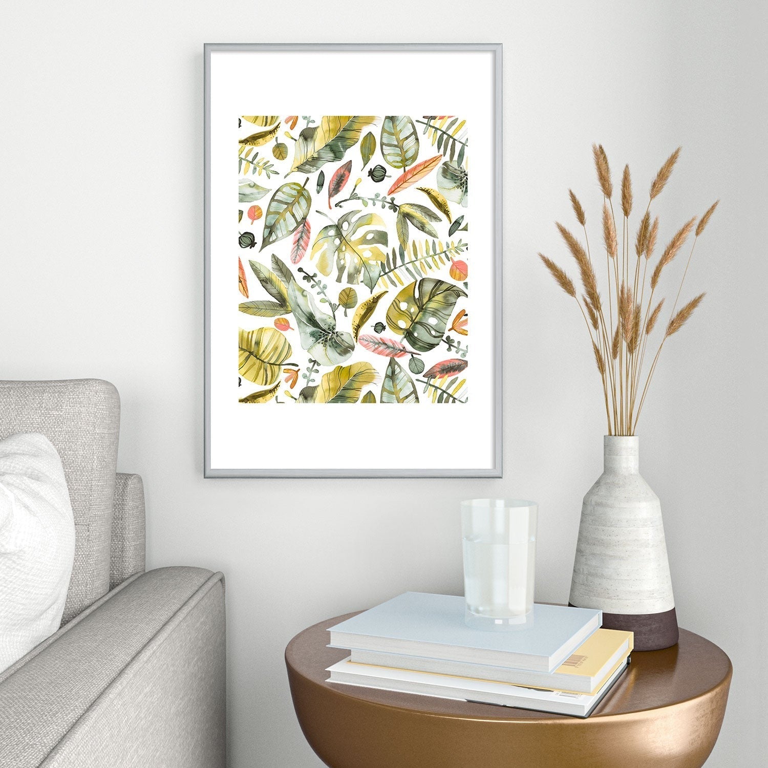 Ninola Design Botanic Retreat Tropical Jungle Leaves Botanical Green Orange Metal Framed Art Print