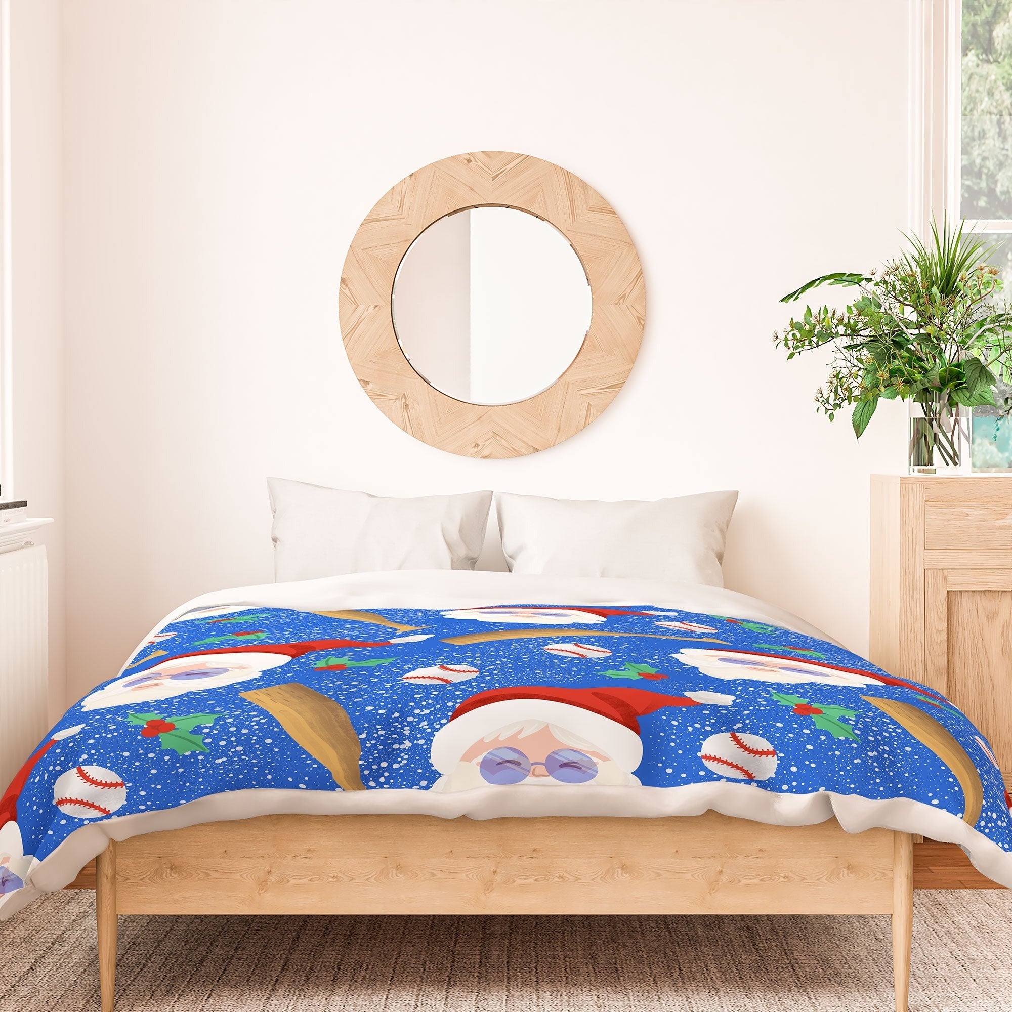 Design by Spark Sporty Baseball Santa Duvet Cover