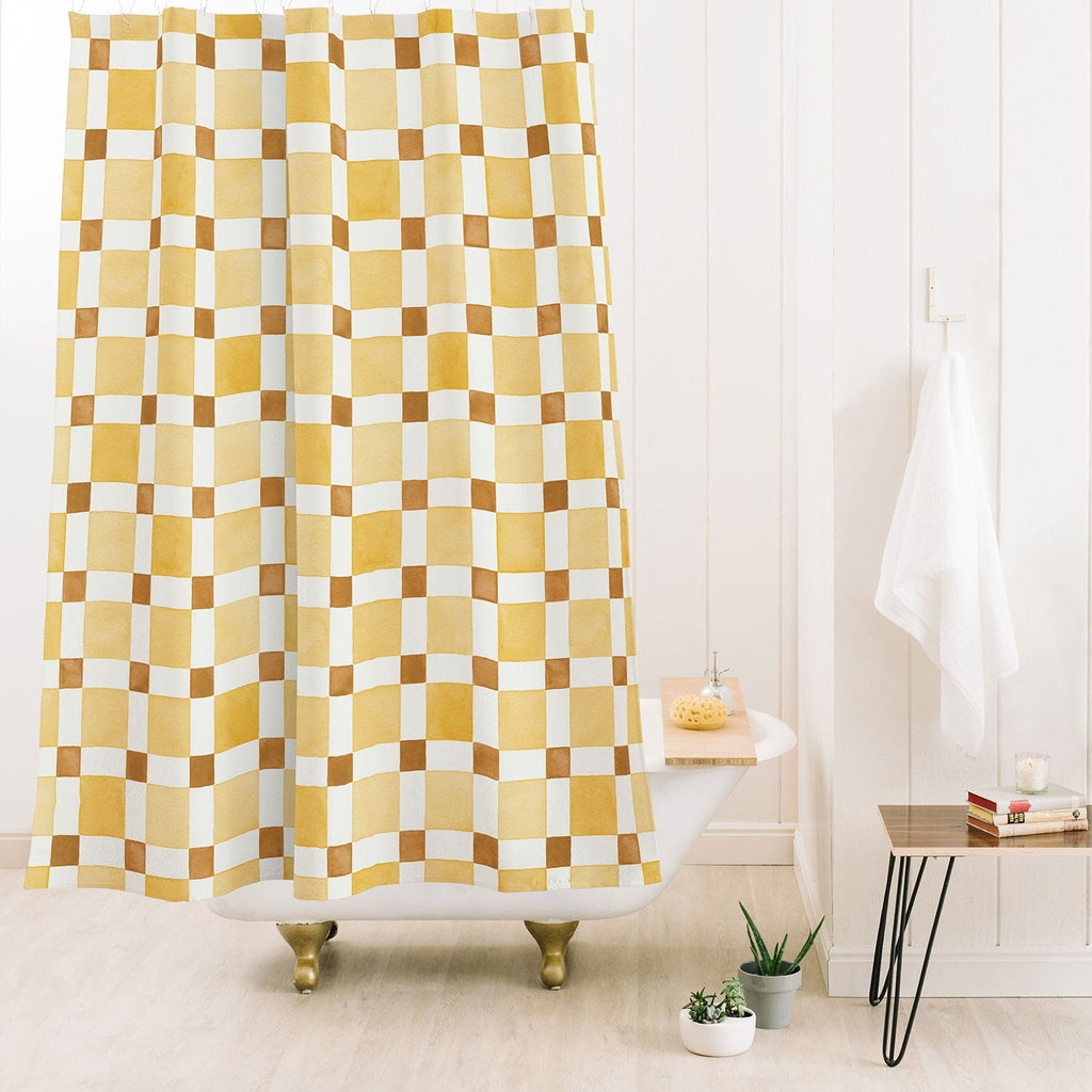 Ninola Design Everyday Artifact Checker Mosaic Tiles Geometry Yellow Shower Curtain