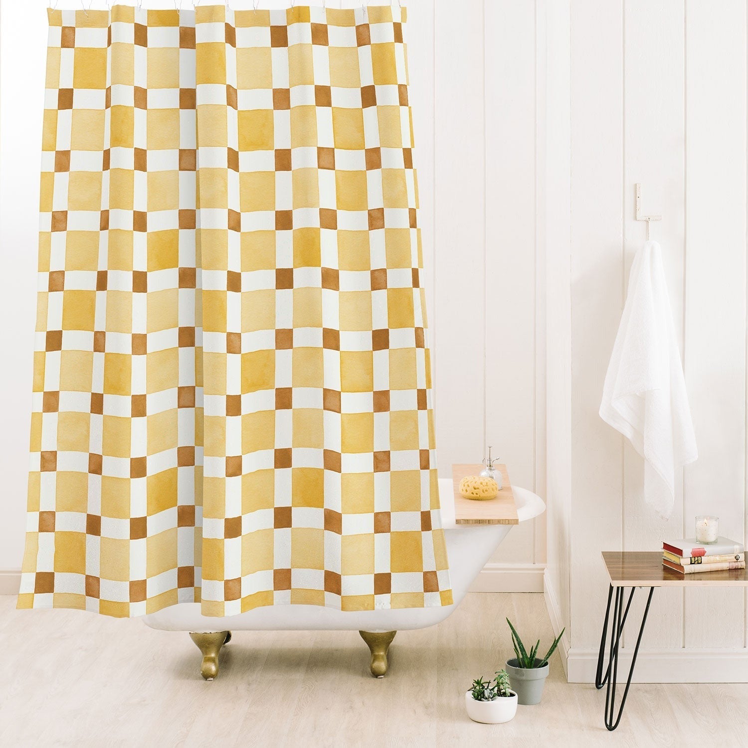 Ninola Design Everyday Artifact Checker Mosaic Tiles Geometry Yellow Shower Curtain