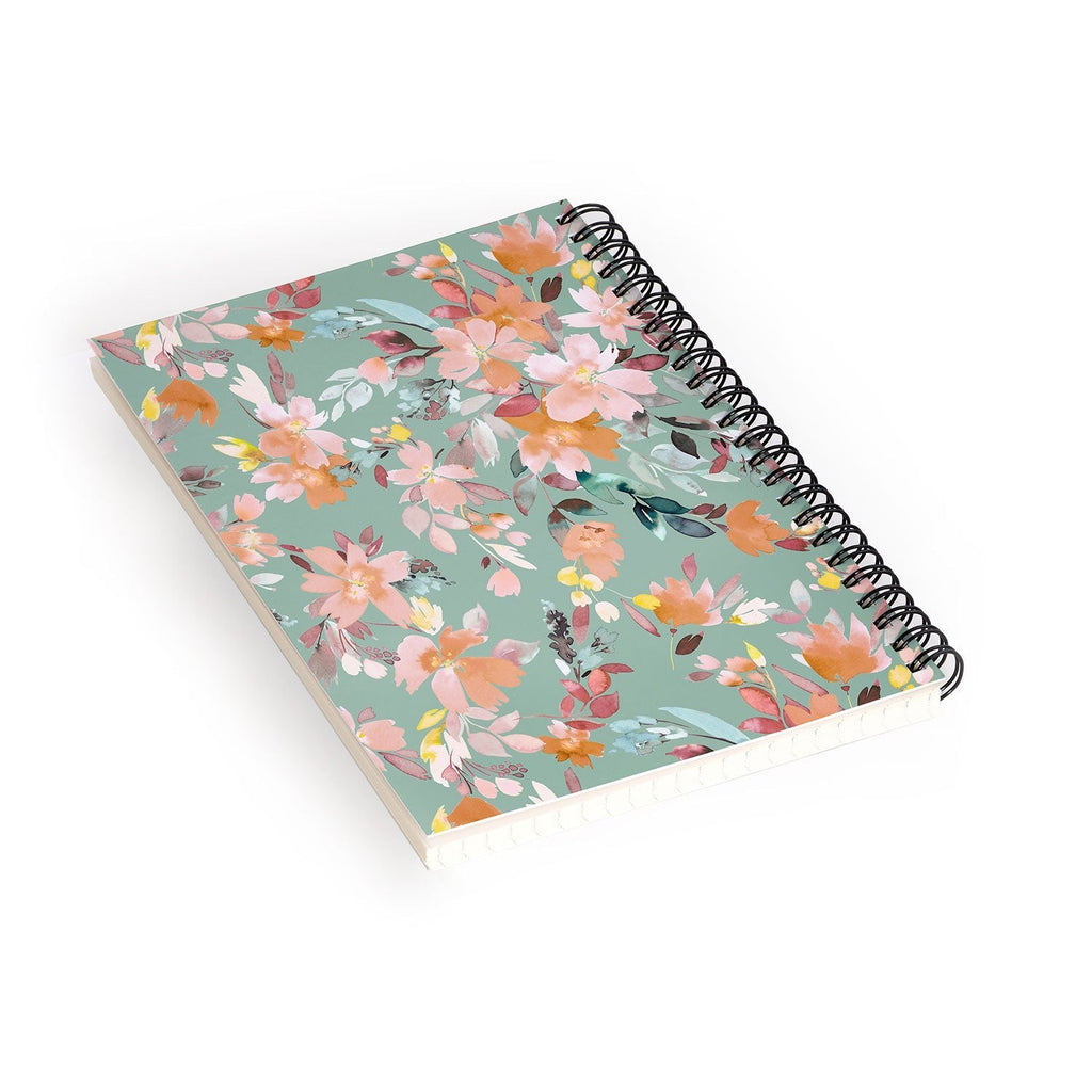 Ninola Design Botanic Retreat Floral Oleander Whimsical Teal Green Spiral Notebook