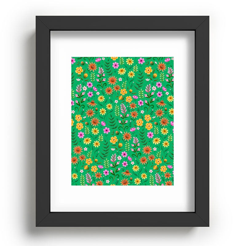 Pimlada Phuapradit Ditsy Spring Floral Green Recessed Framing Rectangle