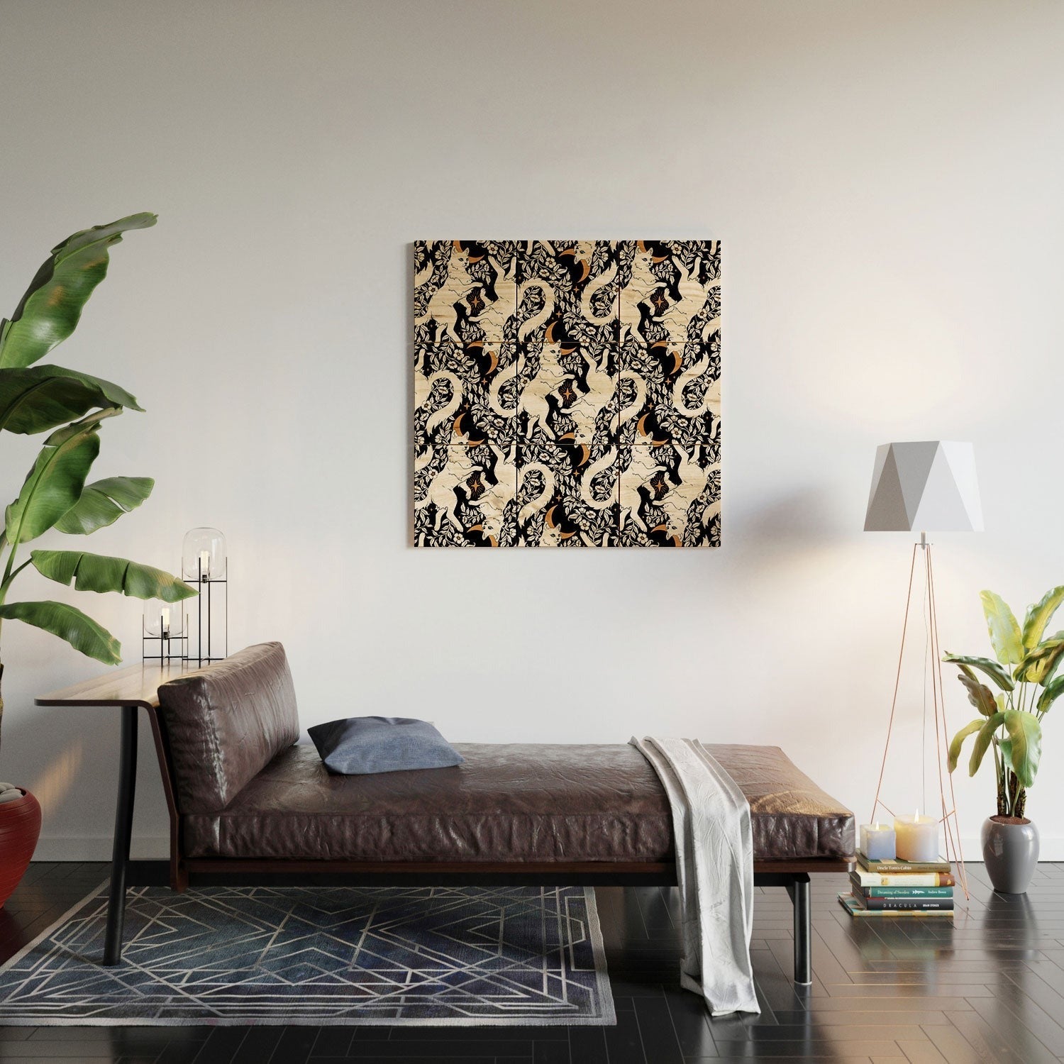 Avenie Celestial Cats Gold Wood Wall Mural