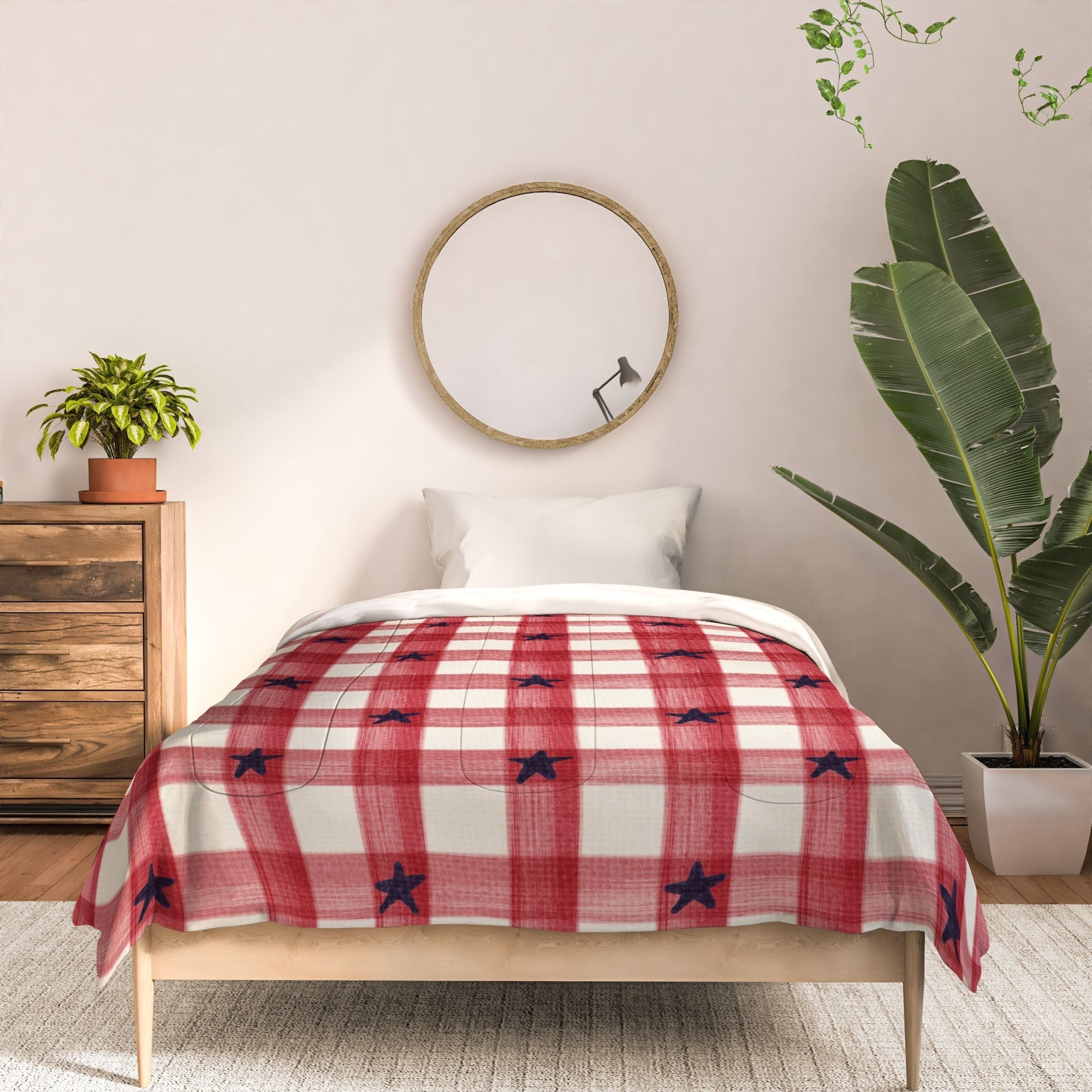 DENY Designs Red Gingham plus Stars Comforter