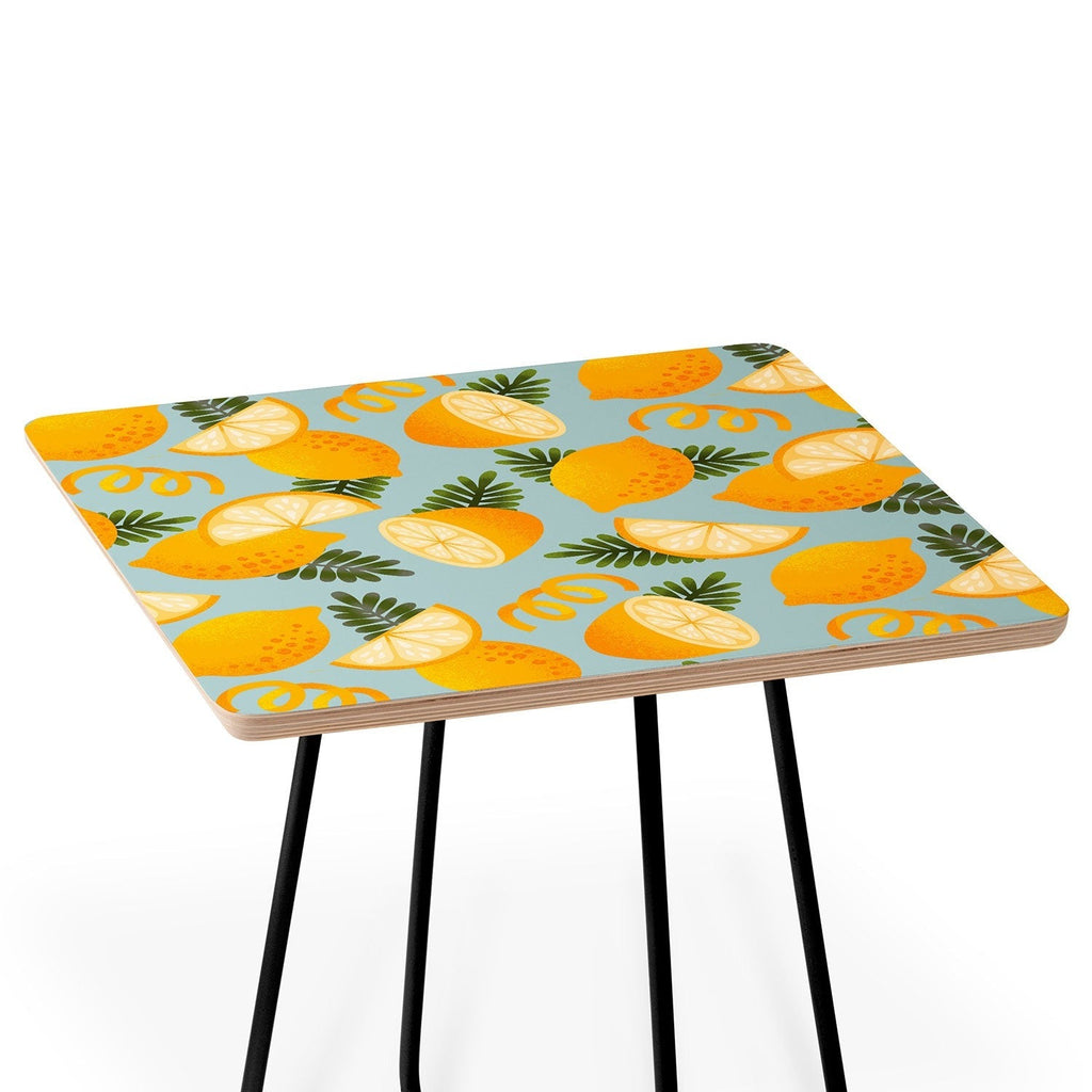 Jessica Molina Lemon Pattern on Sky Blue Side Table