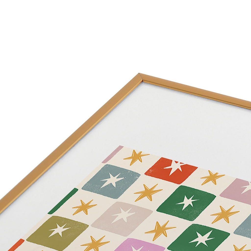 LouBruzzoni Retro Star Block Pattern Metal Framed Art Print