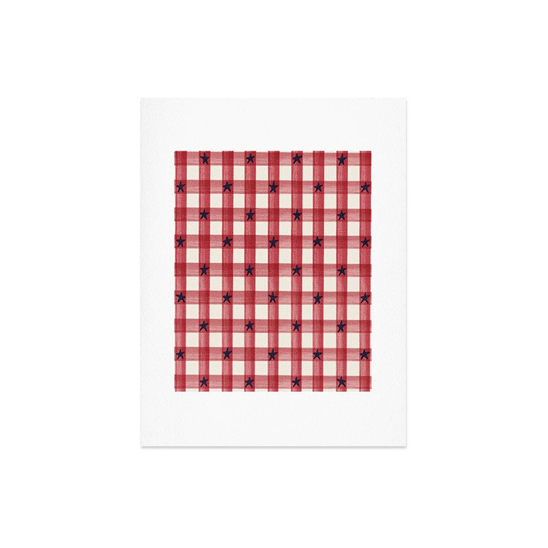 DENY Designs Red Gingham plus Stars Art Print