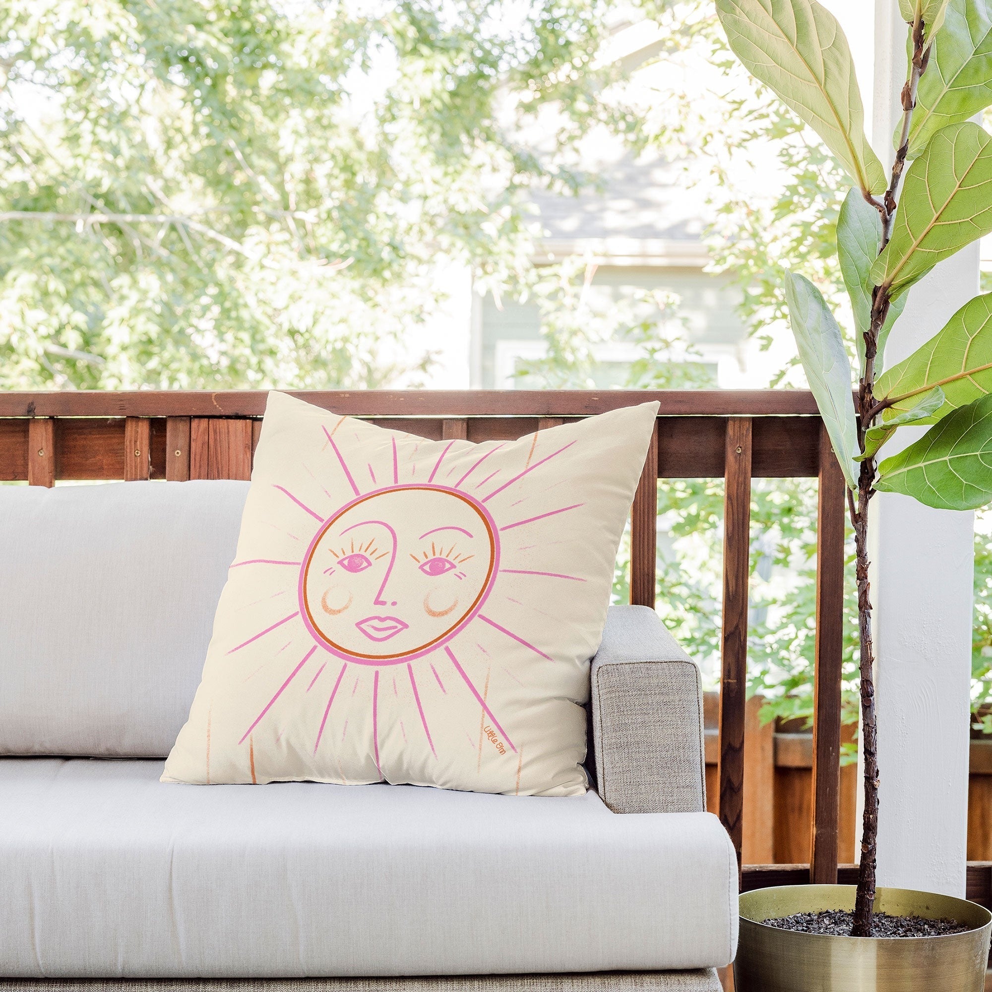 Little Om Celestial Sun cream Outdoor Throw Pillow