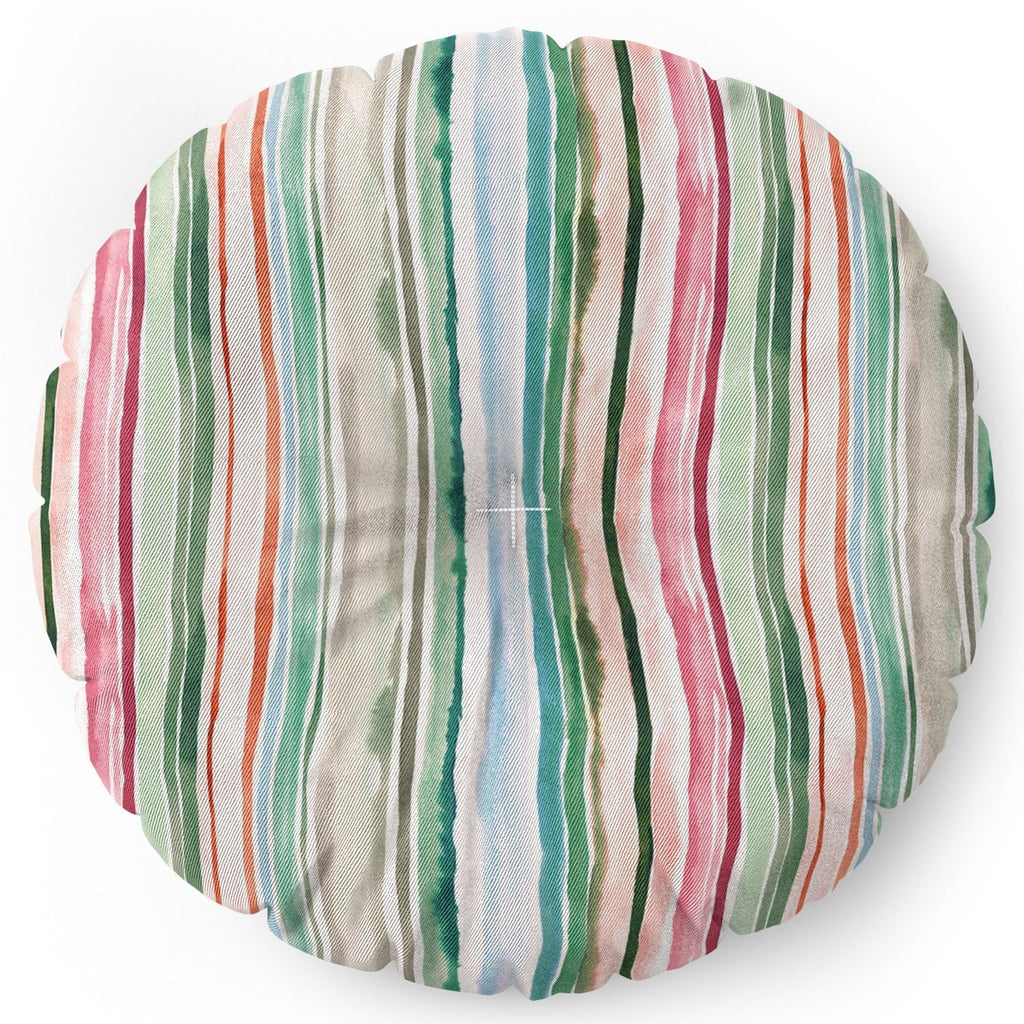 Ninola Design Botanic Retreat Watercolor Stripes Green Orange Red Floor Pillow Round